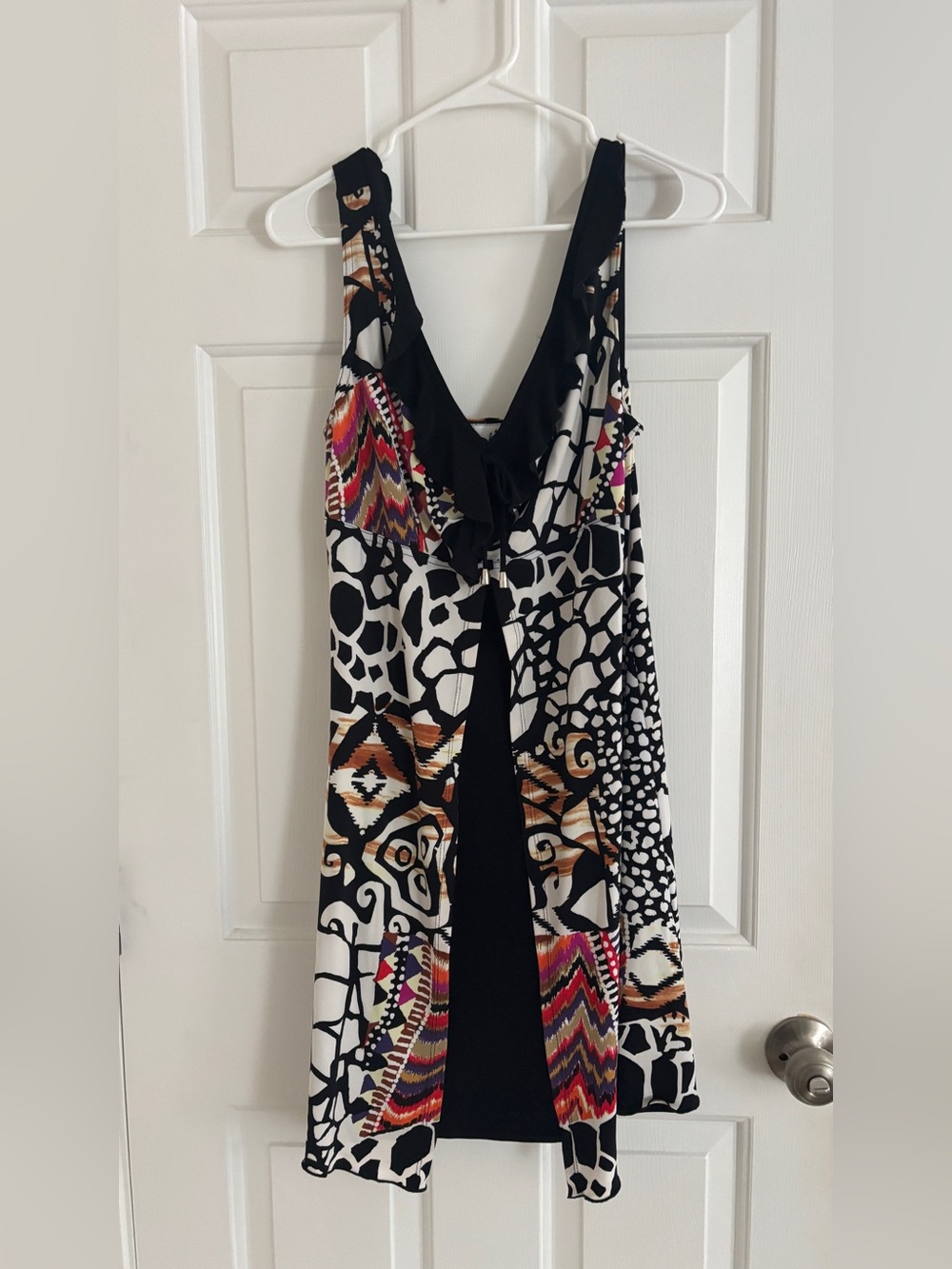 Joseph Ribkoff Black Dress with Multicolor Tribal Print, size 10